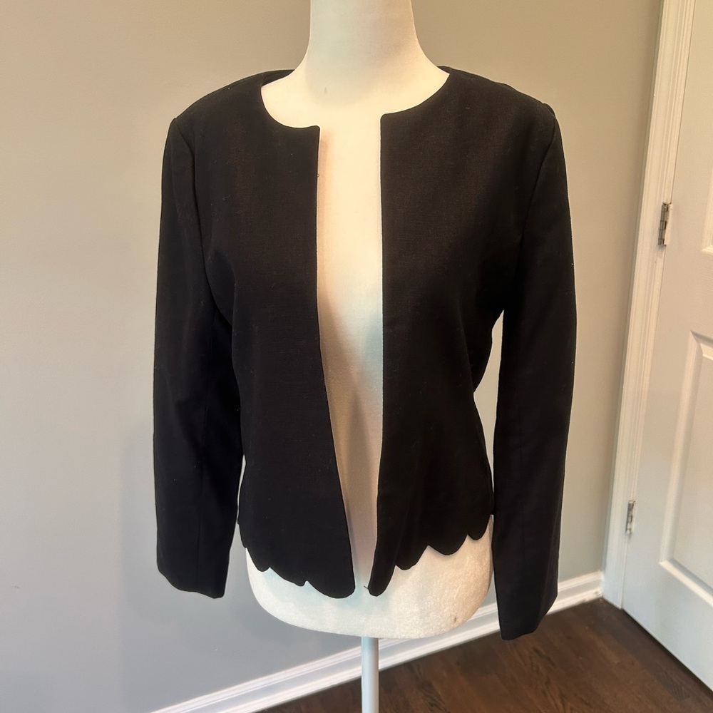 NWT! J Crew Factory Black Linen Scalloped Blazer. Size Small.